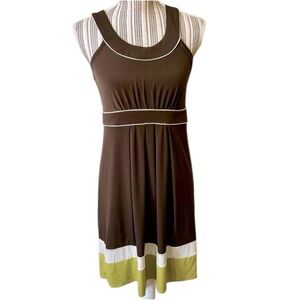 Banana Republic Dress Small Stretch Brown White Avocado Green Sleeveless Boho